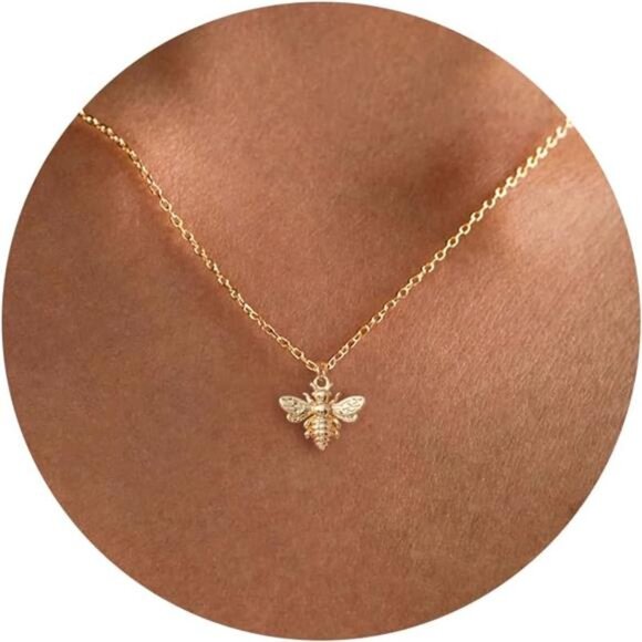 14K Gold-Plated Bee Pendant Necklace | Dainty Minimalist Chain | Elegant - Picture 1 of 5